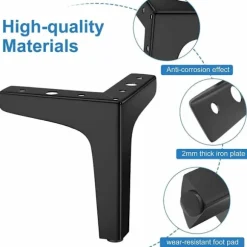 Sæt med 4 møbelben, belastning op til 600 kg, cm moderne trekantede bordben i metal, hårnålsben til skabe, sofa, sort ( cm) cm 17
