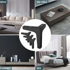 Sæt med 4 møbelben, belastning op til 600 kg, cm moderne trekantede bordben i metal, hårnålsben til skabe, sofa, sort ( cm) cm 17