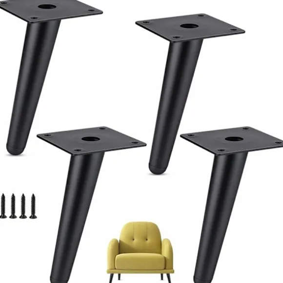 Sæt med 4 møbelben, der kan bære op til 600 kg, 15 cm metalskabeben, koniske bordben, møbelben til skab, sofa, med skruer og lydløse, ikke-glid