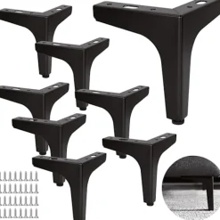 Sæt med 8 metal sofaben, 13 cm, metal sofabordsben, belastning op til 600 kg, sorte møbelben, smedejern/sofabordsstand, TV-stand med 40 skruer