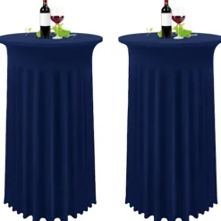 Sæt med 2 mørkeblå betræk til høje borde, dug til ståbord 80 x 110 cm, marineblå dug med plisseret skørt_YF_YF Blue
