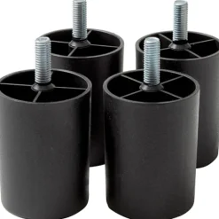 Sæt med 4 Plastikfødder til Sofaer og Møbler - Højde 80 mm - Sorte Platinum Fødder - Sort Farve - Højde 8 cm