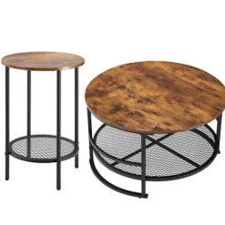 Sæt med 3 runde borde til stuen - DUOKU - ZH602 - Naturligt trælook - Metalben - Landlig design Naturligt trä utseende