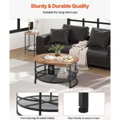 Sæt med 3 runde borde til stuen - DUOKU - ZH602 - Naturligt trælook - Metalben - Landlig design Naturligt trä utseende