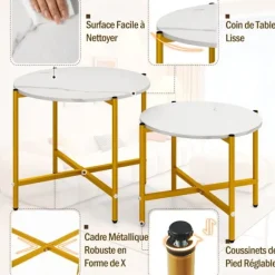 Sæt med 2 Runde Lav borde COSTWAY, Metalramme, 55 cm og 65 cm Stabelbare Lav Borde, til Soveværelse Kontor, Hvid Vit