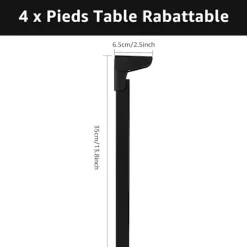 Sæt med 4 sammenklappelige bordben 35 CM, 90 graders sammenklappelige bordben, sorte sammenklappelige sofabordsben til