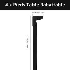 Sæt med 4 sammenklappelige bordben 35 CM, 90 graders sammenklappelige bordben, sorte sammenklappelige sofabordben til