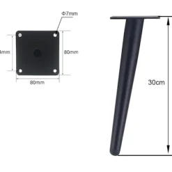 Sæt med 4 skrå bordben - Skråt tilspidsede 30 cm, sorte, metalskabsben, tilspidsede møbelben, lydløs erstatningssofa, bord og