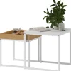 Sæt med 2 sofaborde, firkantede sideborde, sofabord med stålstel, sofabord i moderne design, til stue, bæreevne op til 30 kg, hvid + eg