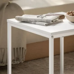 Sæt med 2 sofaborde, firkantede sideborde, sofabord med stålstel, sofabord i moderne design, til stue, bæreevne op til 30 kg, hvid + eg