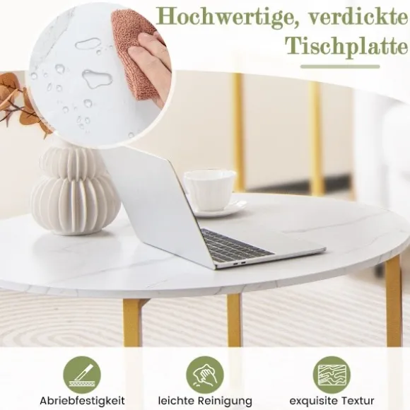 Sæt med 3 sofaborde med robust metalstel, rundt sofabord og 2 firkantede sideborde, hvid