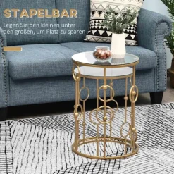 Sæt med 2 sofaborde, sideborde med glasplader, stueborde med bøjle og kugle design Ø41 x 57 cm, guld