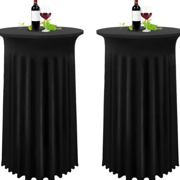 Sæt med 2 sorte betræk til høje borde, dug til ståbord 80 x 110 cm, sort stretch plisseret skørtedug i spandex