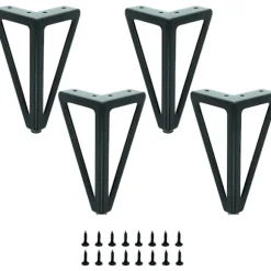 Sæt med 4 sorte metalbordben - Udskiftelige møbelben - til sofabord/tv/sofa/seng og andre møbelben - med skruer.(15cm)