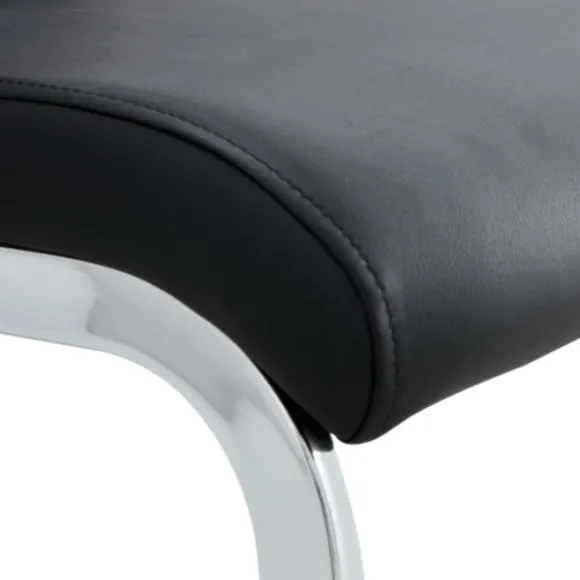 Sæt med 4 spisestole med højt ryglæn lavet af PU-læder og linned, vandret stribedesign til køkken/kontor, sort Black