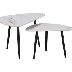 Sæt med 2 stabelbare lav borde i keramik "Terra" - 49 x 79 x 56 cm - Hvid Vit