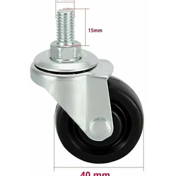 Sæt med 4 stk. 40 mm gummihjul med M8 gevindstang.