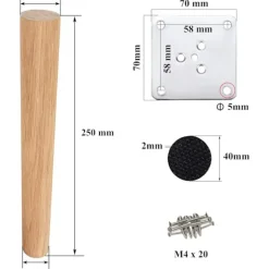 Sæt med 4 Træmøbelben 25 cm Sengeben Højre Kaffebord L