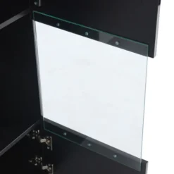 4-sæt væghylde med smart LED-lys: APP-styret, højglans & glas, TV-kompatibel til stue i sort Black