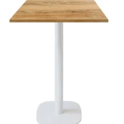 Ståbord 60 x 60 cm - Rund model hvid slovensk egetræ fod brun