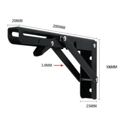 stk. 200 mm sort vægfoldningsbeslag, foldebeslag beslag foldebeslag tung Loa(bt)