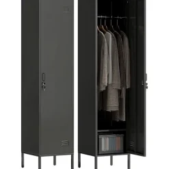 Stålskab med lås, ventilation, sort, 179H cm