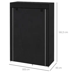 Stof Garderobe 6 Rum Fleece Look Foldegarderobe Sort 103X43X162,5Cm