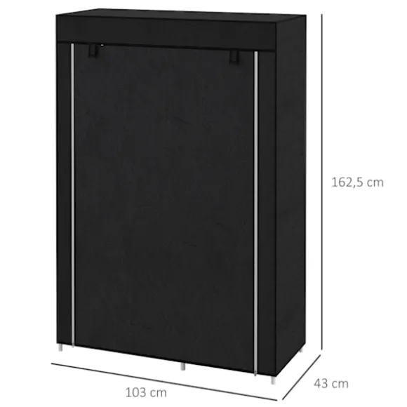 Stof Garderobe 6 Rum Fleece Look Foldegarderobe Sort 103X43X162,5Cm
