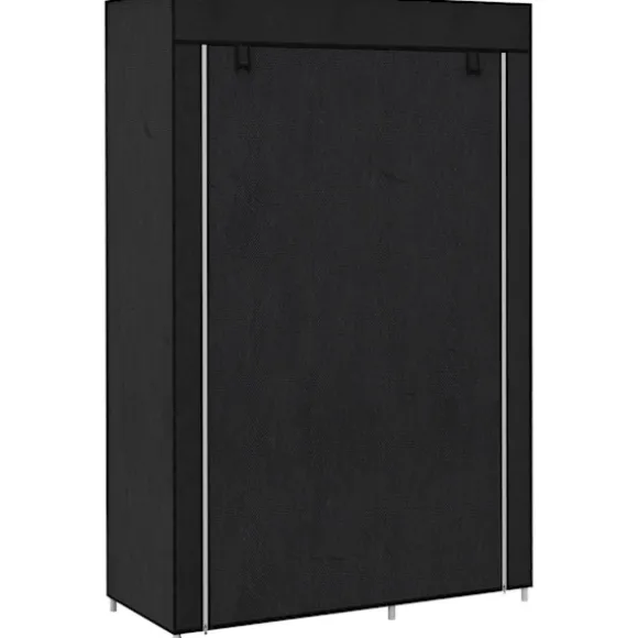 Stof Garderobe 6 Rum Fleece Look Foldegarderobe Sort 103X43X162,5Cm
