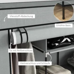 Stof Garderobe Med Bøjlestang, 10 Rum, 4 Skuffer, Garderobe I Fleece Look, Mørkegrå