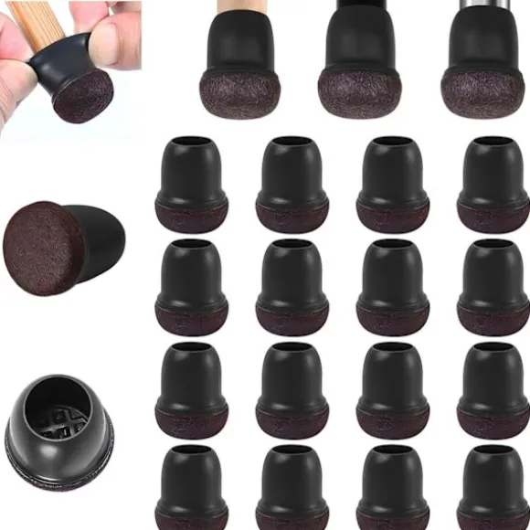Stolebensbeskyttere 14-15 mm Silikone Stolepuder med Fortykket Filt 16 Stykker Sorte Små Stolepuder Gulvbeskyttere Reducerer Ridser