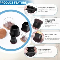 Stolebensbeskyttere 14-15 mm Silikone Stolepuder med Fortykket Filt 16 Stykker Sorte Små Stolepuder Gulvbeskyttere Reducerer Ridser