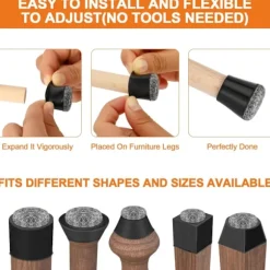 Stolebensbeskyttere, 40 stk. stolebensbeskyttere, sorte silikone gulvbeskyttere med filtpuder (14-20 mm)