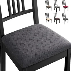 Stolebetræk 6 stk. Stolepudebetræk Spisestue Stolebetræk, Aftagelige Vaskbare Jacquard Elastiske Stolesædebetræk til Spisestue (Mørkegrå,