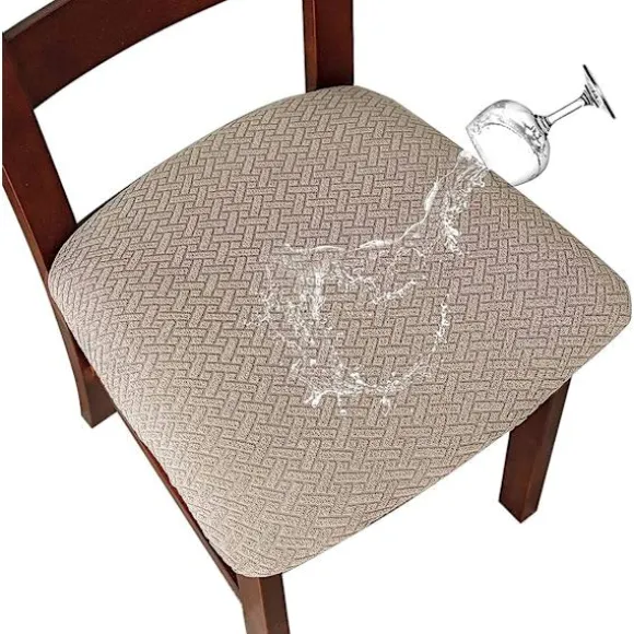 Stolebetræk 2/4 stk. Stolepudebetræk Aftageligt Vandtæt Stolesædebetræk Vaskbart Jacquard Elastisk Stolebetræk (Tan, 4 stk.)