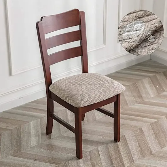 Stolebetræk 2/4 stk. Stolepudebetræk Aftageligt Vandtæt Stolesædebetræk Vaskbart Jacquard Elastisk Stolebetræk (Tan, 4 stk.)