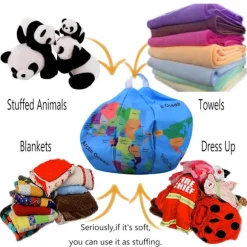 Stor 66 cm opbevaringssækkestol med lynlås verdenskort volleyball sort 8 trykt plys sæk til børns leg
