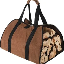 Stor Lærred Brændebærerpose 96cm x 46cm Heavy Duty Voks Pejs Brændepose til Brændeovne, Indendørs og Camping (Brun)