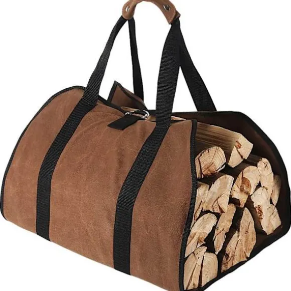 Stor Lærred Brændebærerpose 96cm x 46cm Heavy Duty Voks Pejs Brændepose til Brændeovne, Indendørs og Camping (Brun)