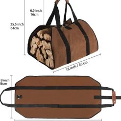 Stor Lærred Brændebærerpose 96cm x 46cm Heavy Duty Voks Pejs Brændepose til Brændeovne, Indendørs og Camping (Brun)