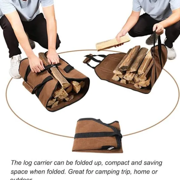 Stor Lærred Brændebærerpose 96cm x 46cm Heavy Duty Voks Pejs Brændepose til Brændeovne, Indendørs og Camping (Brun)