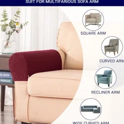 Stræk Armlænsbetræk Spandex Armbetræk til Stole Sofa Lænestol Betræk til Lænestol Sofa med Twist Pins 2 stk (Vinrød)