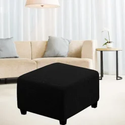 Stræk Ottoman Betræk Jacquard Ottoman Betræk Skammel Fodstøtte Betræk, Sort