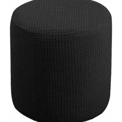 Stræk Ottoman Puf Betræk, Sort, 30x30cm, Blød Jacquard Fodskammel Beskytter med Elastisk Bund