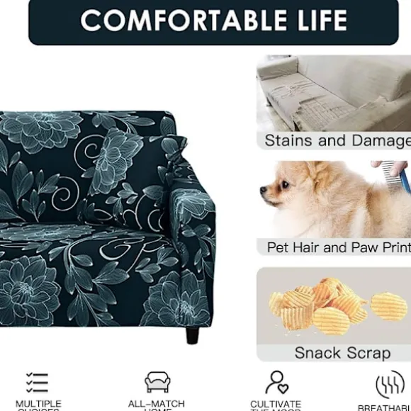 Stræk Sofa Betræk Trykt Sofa Betræk Armstol Overtræk til Sofaer Elastisk Universal Møbelbeskytter med Pudebetræk - Stil 19 Large