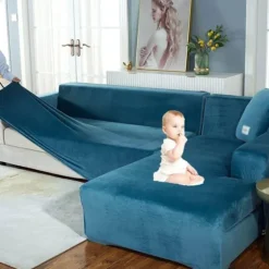 Strækbar skridsikker hjørnesofabetræk til 2-personers sofa 145-185 cm blå