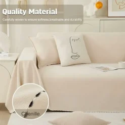 Strækbar Sofaovertræk Sofa Håndklæde Dekoration Universal Fire Sæsoner Vævet Sofa Håndklæde Sofa Beskytter til Kæledyr Børn 180 130cm-Beige