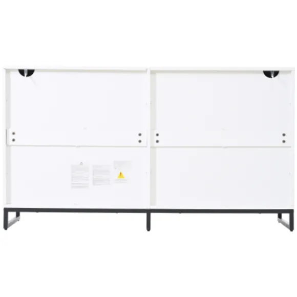 Stue skænk 140x39,5x78,5 cm, kommode med 6 skuffer, 3 metalben, højglans hvid & sort, høj belastningskapacitet White