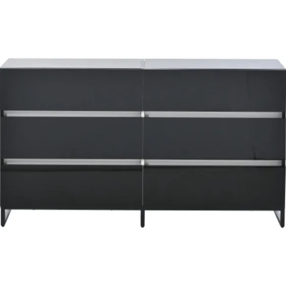 Stue skænk 140x39,5x78,5 cm, kommode med 6 skuffer, 3 metalben, højglans hvid & sort, høj belastningskapacitet Black