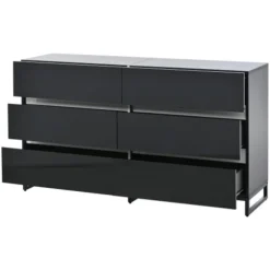 Stue skænk 140x39,5x78,5 cm, kommode med 6 skuffer, 3 metalben, højglans hvid & sort, høj belastningskapacitet Black